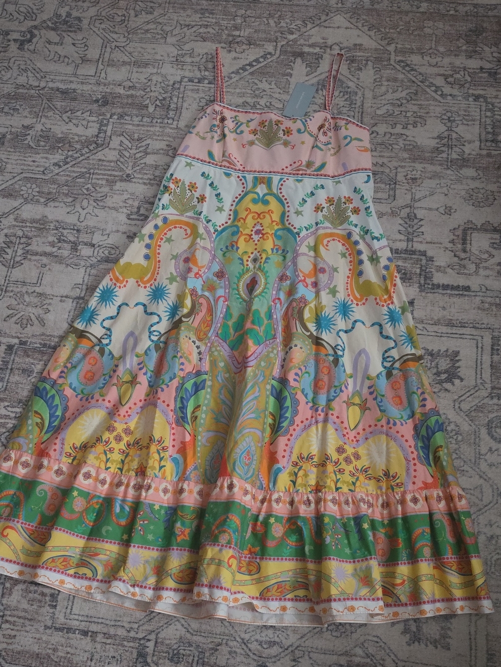 NWT ANTONIO MELANI Multicolor Paisley-Floral Spaghetti-Strap Dress Womens Sz 14